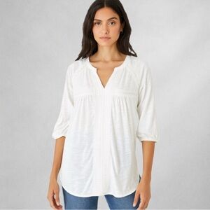 Sundance Women’s Blouse M White ivory Boho Peasant Crochet Trim 3/4 Sleeve wb